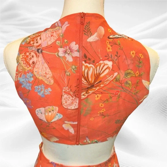 My Beachy Side Butterfly Begonia Cut Out Maxi Dress Romantic Small Orange - Picture 9 of 11